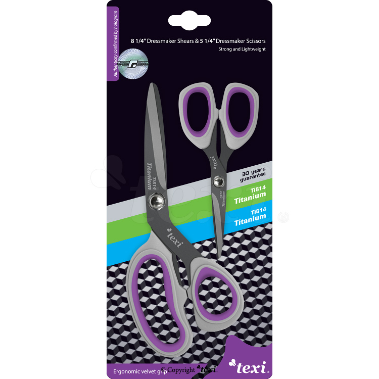 TEXI TITANIUM TiDuo850 - Titanium coated dressmaker shears 8 1/4" (21 cm) and hobby - craft scissors 5 1/4" (13 cm) - 3 Titanium coated dressmaker shears 8 1/4" (21 cm) and hobby - craft scissors 5 1/4" (13 cm)