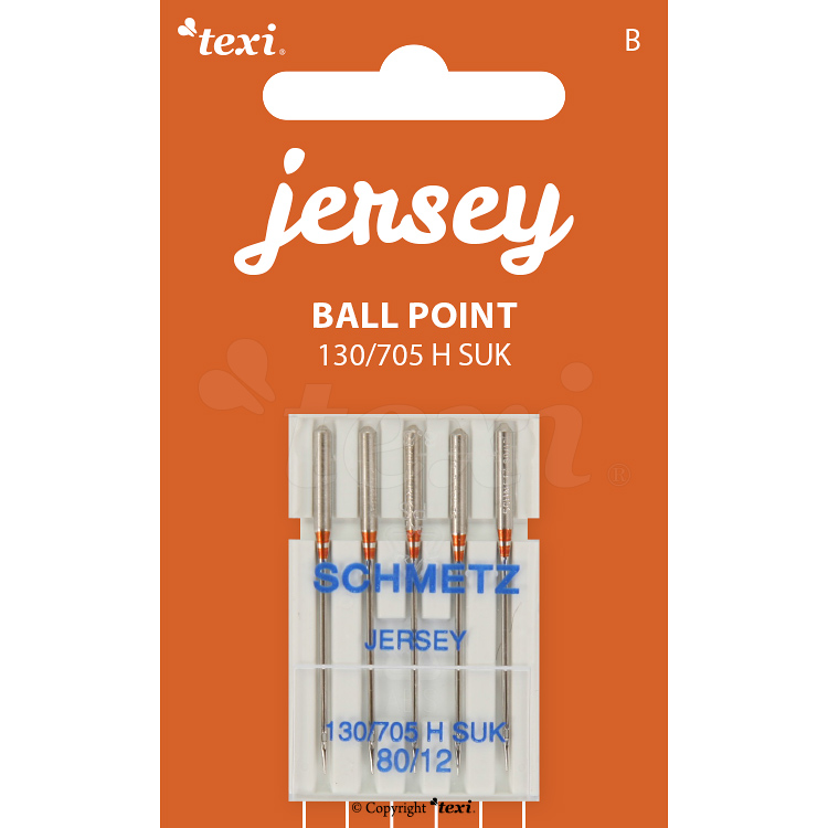 TEXI JERSEY 130/705 H SUK 5x80 - Ball point needles (medium ball) for household machines, 5 pcs, size 80 - 1 Ball point needles (medium ball) for household machines, 5 pcs, size 80