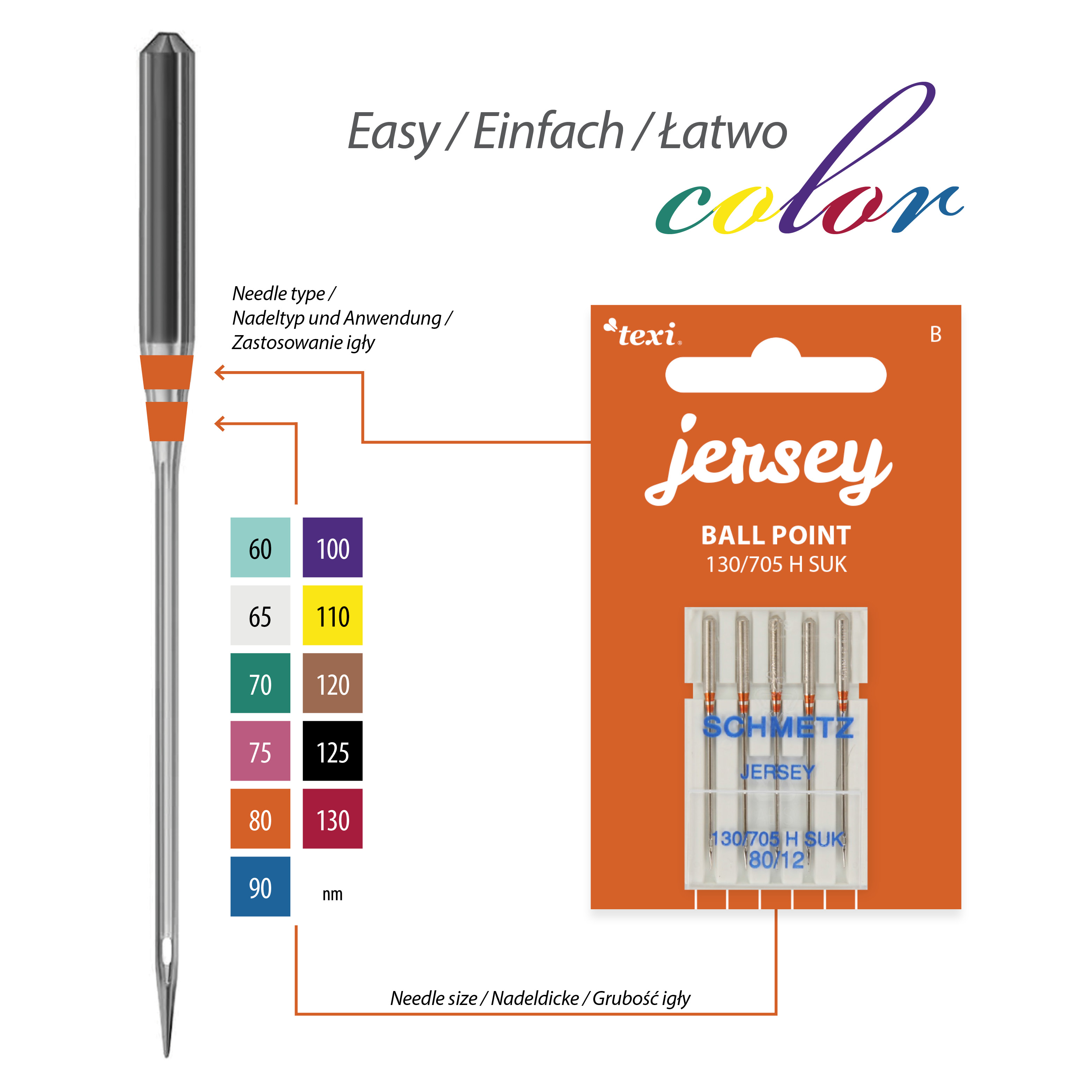 Ball point needles (medium ball) for household machines, 5 pcs, size 80