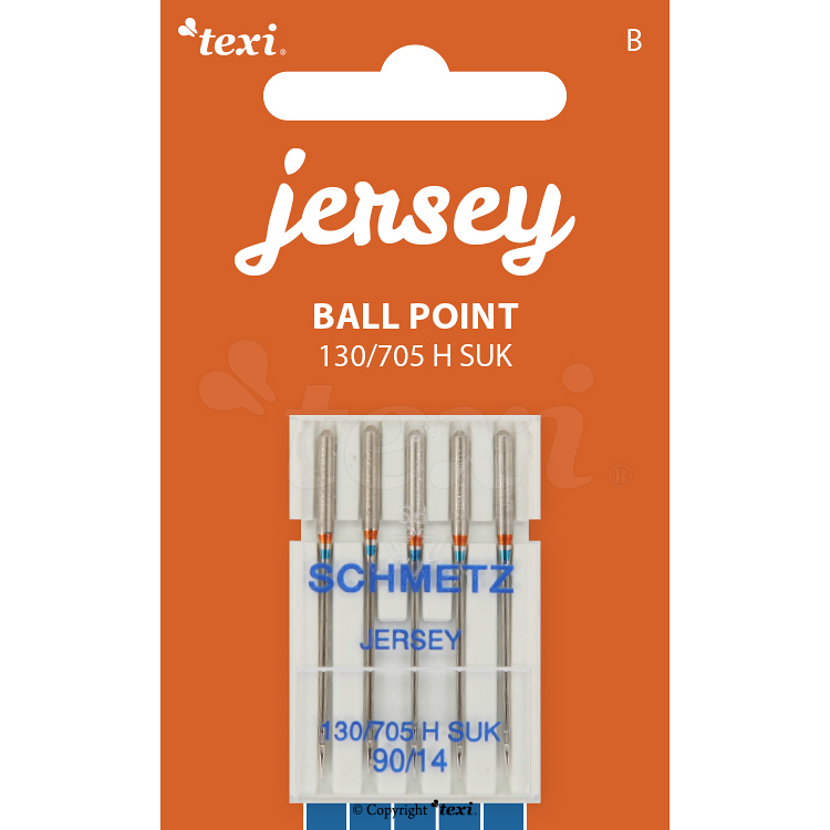 TEXI JERSEY 130/705 H SUK 5x90 - Ball point needles (medium ball) for household machines, 5 pcs, size 90 - 1 Ball point needles (medium ball) for household machines, 5 pcs, size 90