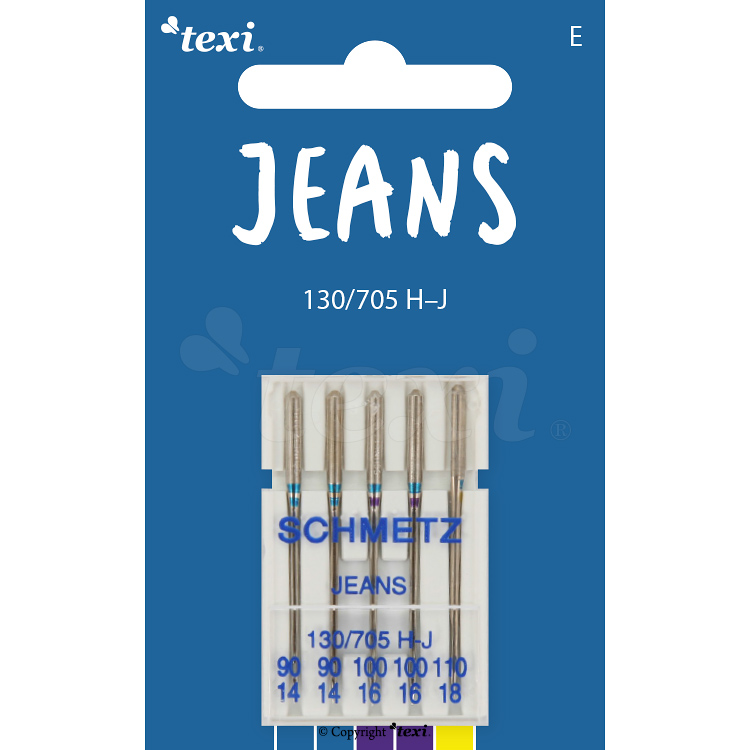 TEXI JEANS 130/705 H-J 2x90 2x100 1x110 - Jeans needles for household machines, 5 pcs, size 90x2, 100x2, 110x1 - 1 Jeans needles for household machines, 5 pcs, size 90x2, 100x2, 110x1