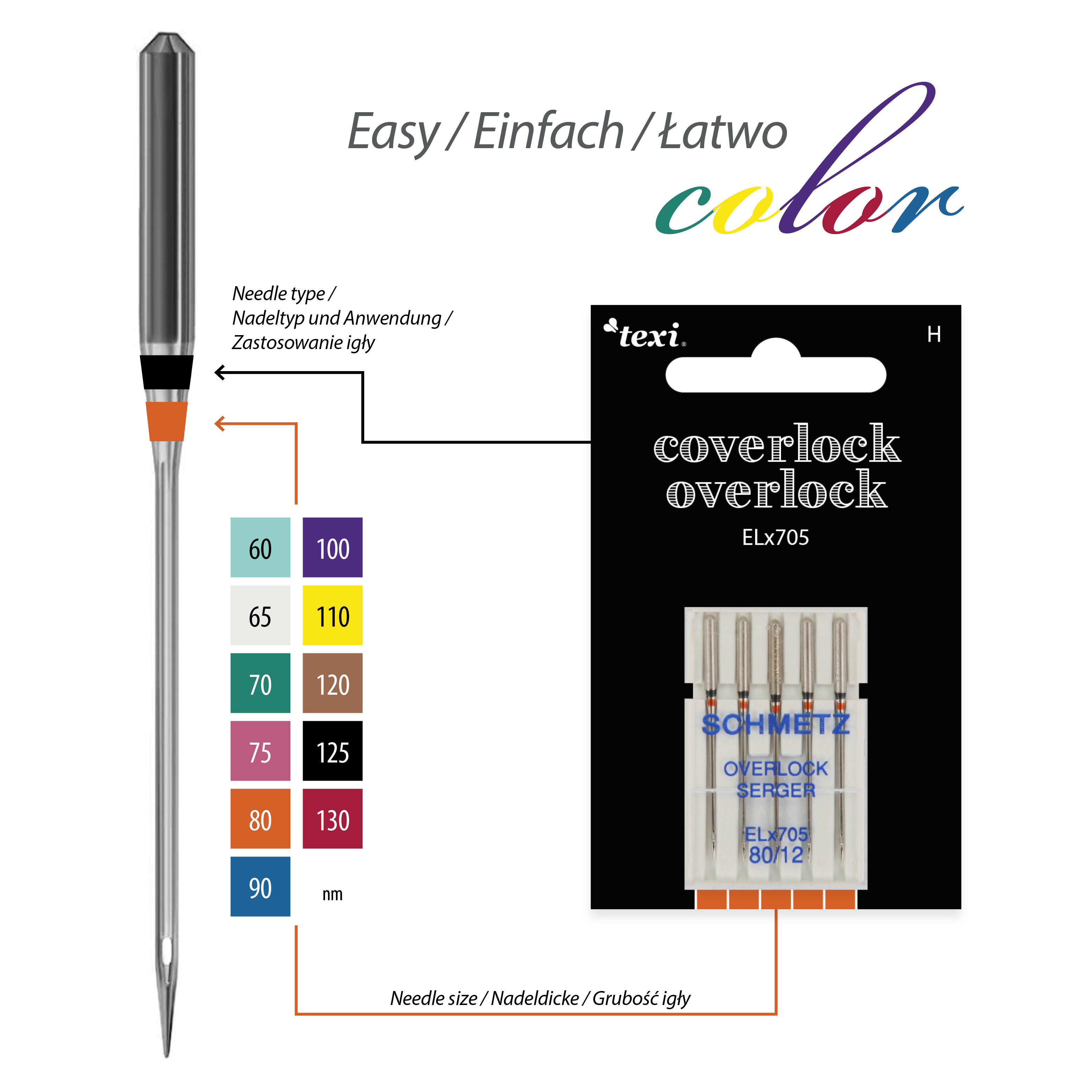 TEXI OVERLOCK/COVERLOCK ELX705 5X80 - Needles for overlock/coverlock household machines, 5 pcs, size 80 - 2 Needles for overlock/coverlock household machines, 5 pcs, size 80
