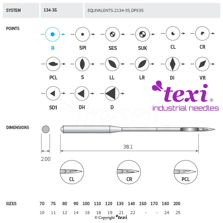 TEXI 134-35 (R) 180 - Sewing machine needle - 1 Sewing machine needle