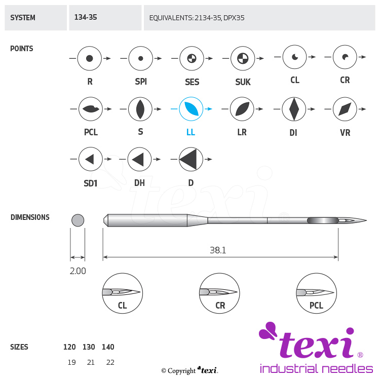 TEXI 134-35 LL 140 - Sewing machine needle - 1 Sewing machine needle