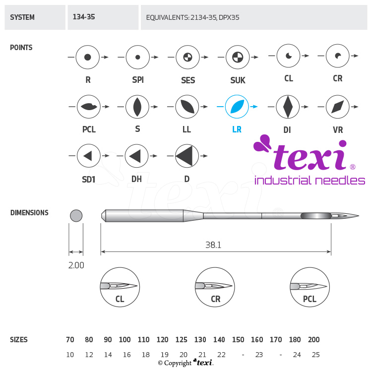 TEXI 134-35 LR 150 - Sewing machine needle - 1 Sewing machine needle