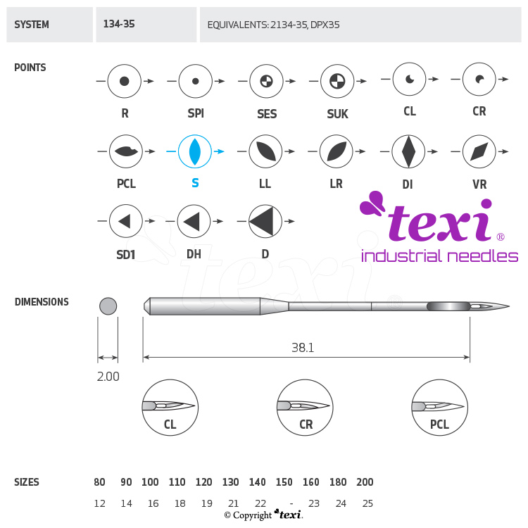 TEXI 134-35 S 130 - Sewing machine needle - 1 Sewing machine needle