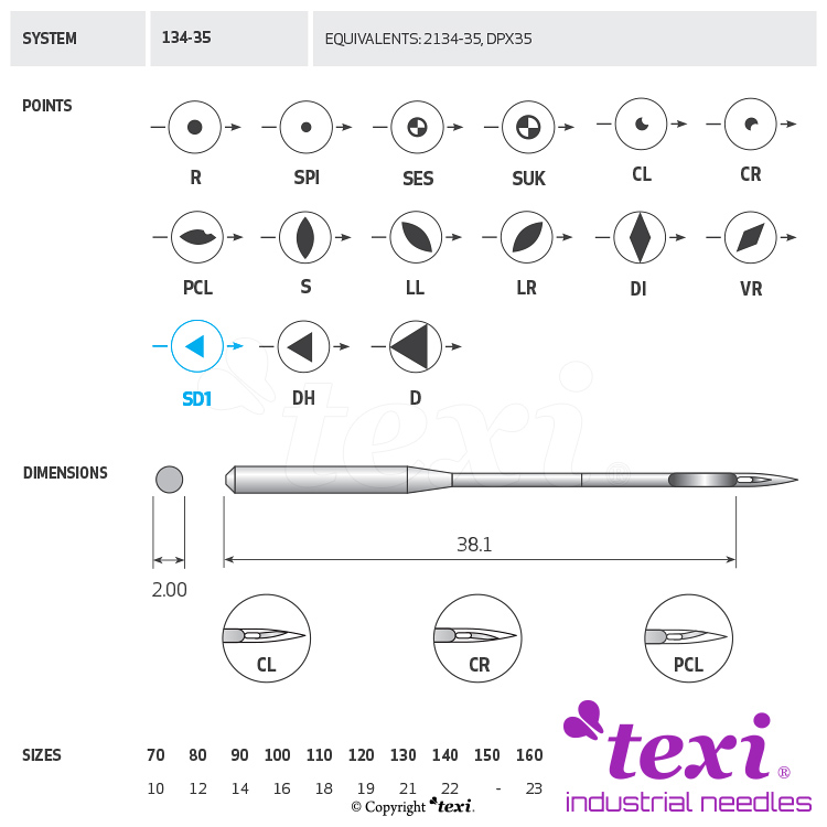 TEXI 134-35 SD1 090 - Sewing machine needle - 1 Sewing machine needle