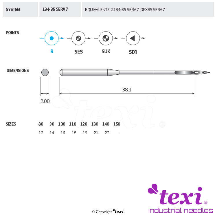 TEXI 134-35 SERV 7 120 - Sewing machine needle - 1 Sewing machine needle