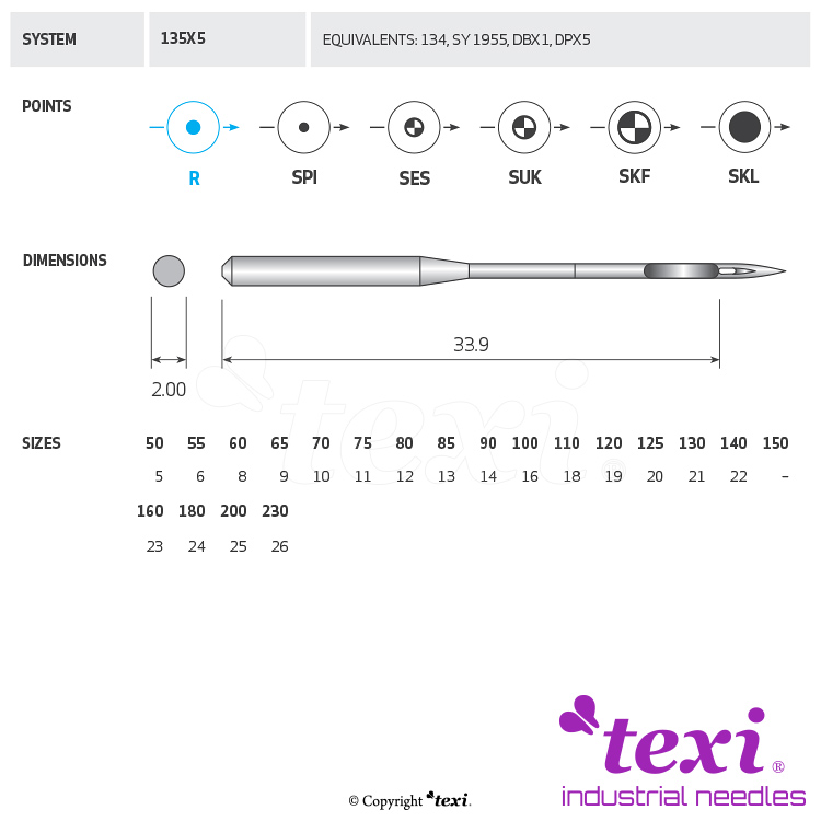 TEXI 135X5 130 - Sewing machine needle - 1 Sewing machine needle