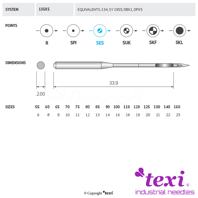 TEXI 135X5 SES 065 - Sewing machine needle - 1 Sewing machine needle