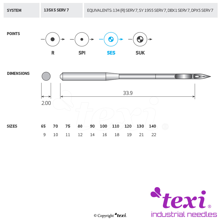 TEXI 135X5 SES SERV 7 110 - Sewing machine needle - 1 Sewing machine needle