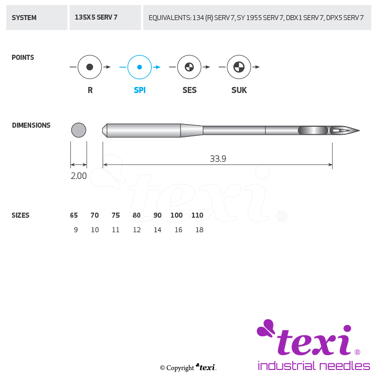 TEXI 135X5 SPI SERV 7 090 - Sewing machine needle - 1 Sewing machine needle