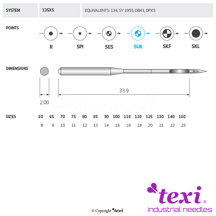 TEXI 135X5 SUK 070 - Sewing machine needle - 1 Sewing machine needle