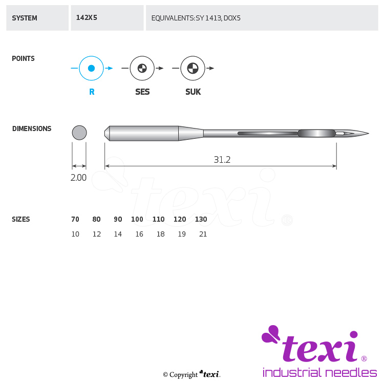 TEXI 142X5 100 - Sewing machine needle - 1 Sewing machine needle