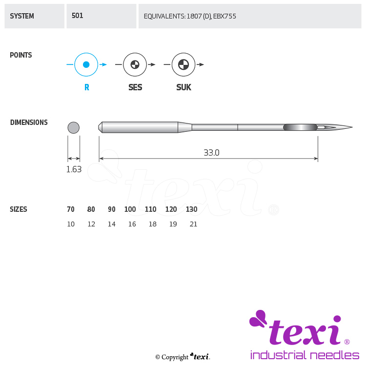TEXI 501 (SC) 100 - Sewing machine needle - 1 Sewing machine needle