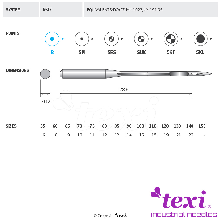TEXI B-27 070 - Sewing machine needle - 1 Sewing machine needle