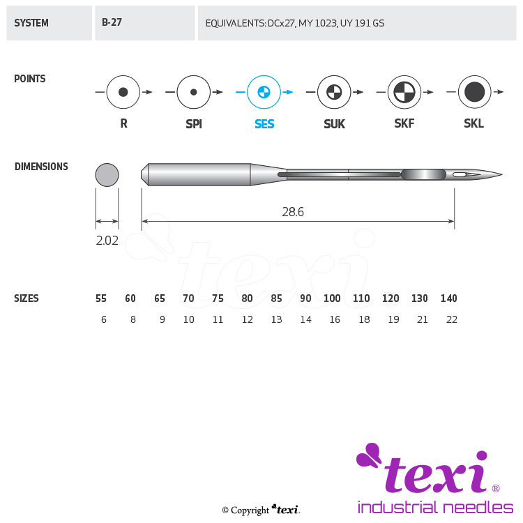 TEXI B-27 SES 065 - Sewing machine needle - 1 Sewing machine needle