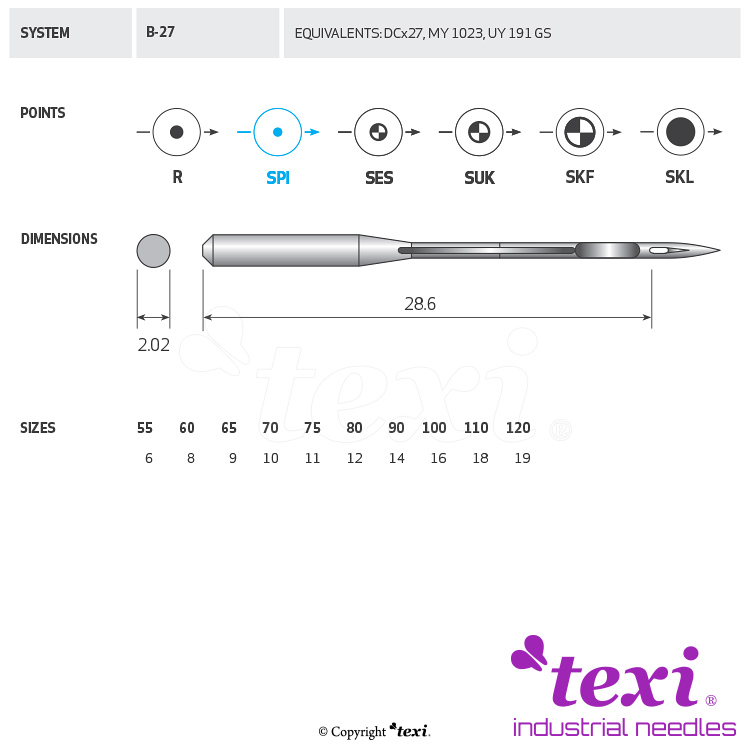 TEXI B-27 SPI 080 - Sewing machine needle - 1 Sewing machine needle