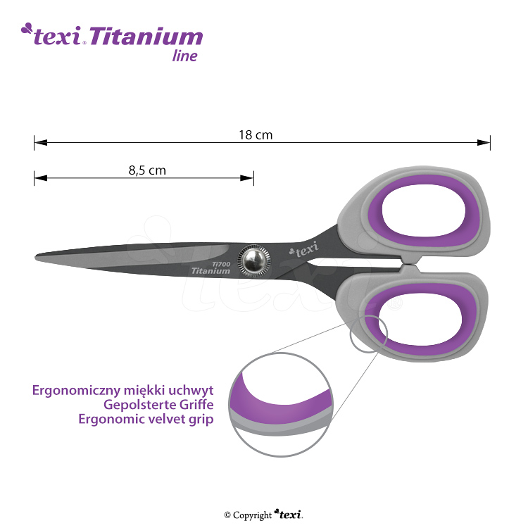 TEXI TITANIUM Ti700 - 7" (18 cm) Titanium coated, professional dressmaker shears - 1 7" (18 cm) Titanium coated, professional dressmaker shears