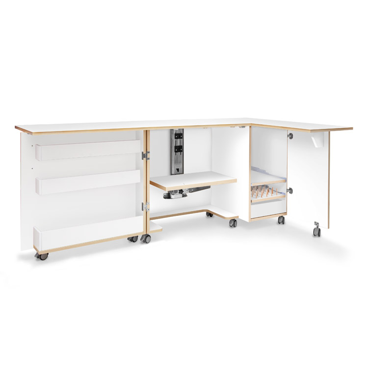 Folding cabinet - tailor's workshop, white with oak finish
